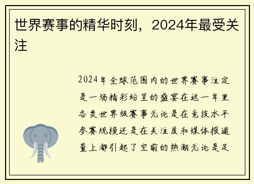 世界赛事的精华时刻，2024年最受关注